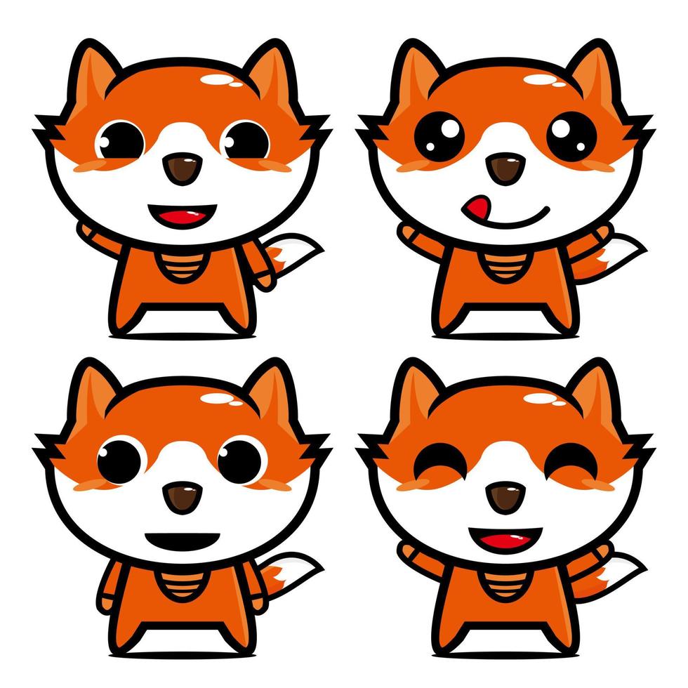 Set collection of cute fox mascot design character. Isolated on a white background. Cute character mascot logo idea bundle concept vector