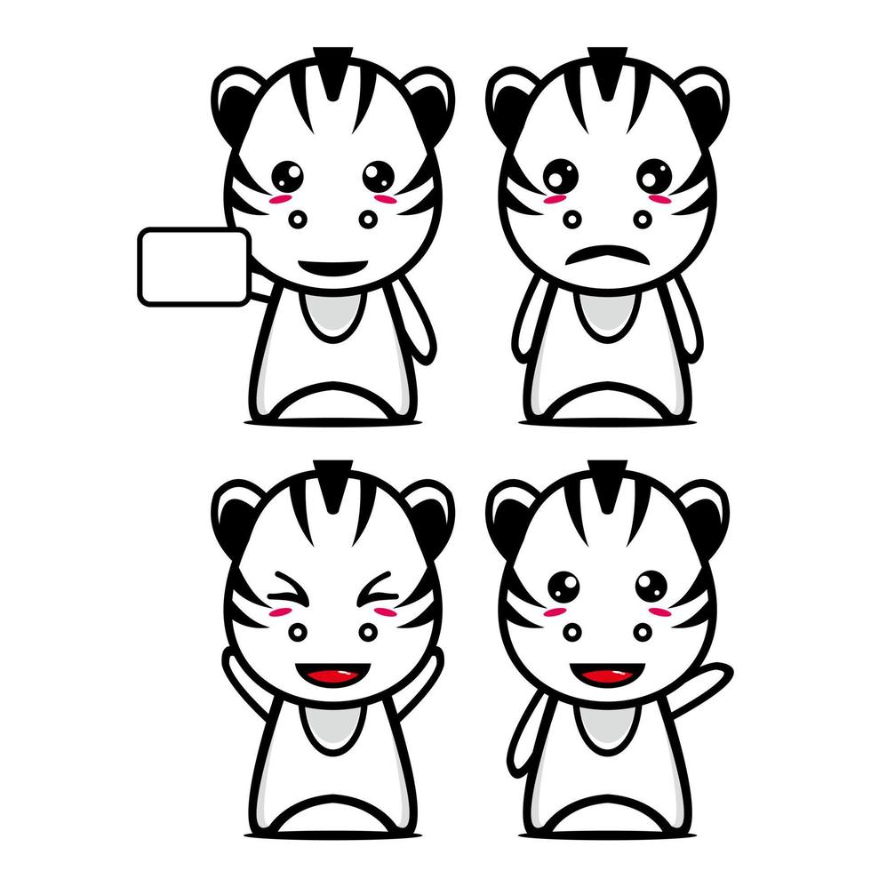 Set collection of cute zebra mascot design character. Isolated on a white background. Cute character mascot logo idea bundle concept vector