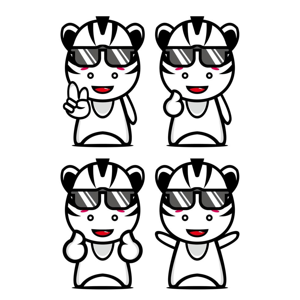 Set collection of cute zebra mascot design character. Isolated on a white background. Cute character mascot logo idea bundle concept vector