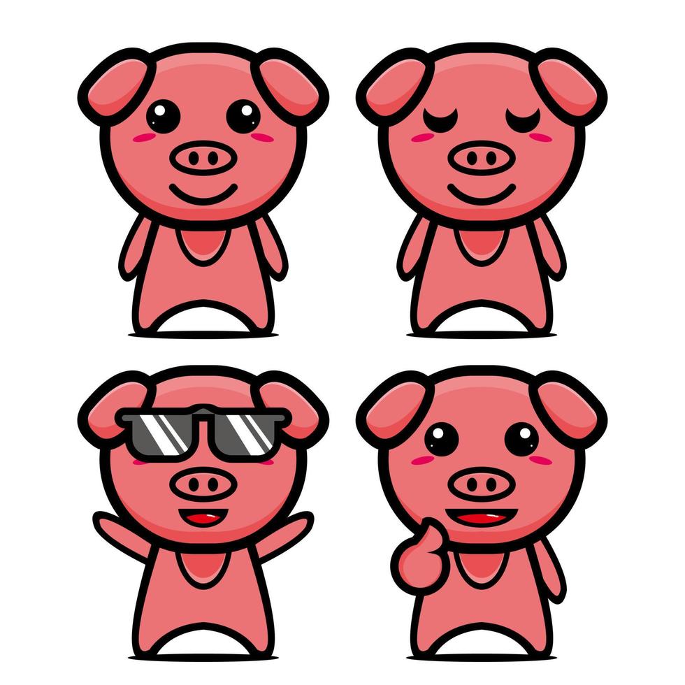 Set collection of cute pig mascot design. Isolated on a white background. Cute character mascot logo idea bundle concept vector