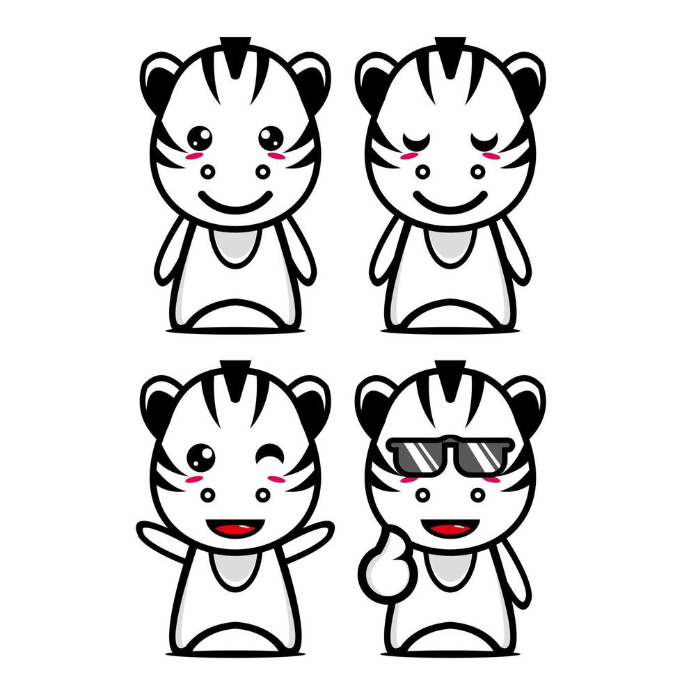Set collection of cute zebra mascot design character. Isolated on a white background. Cute character mascot logo idea bundle concept vector