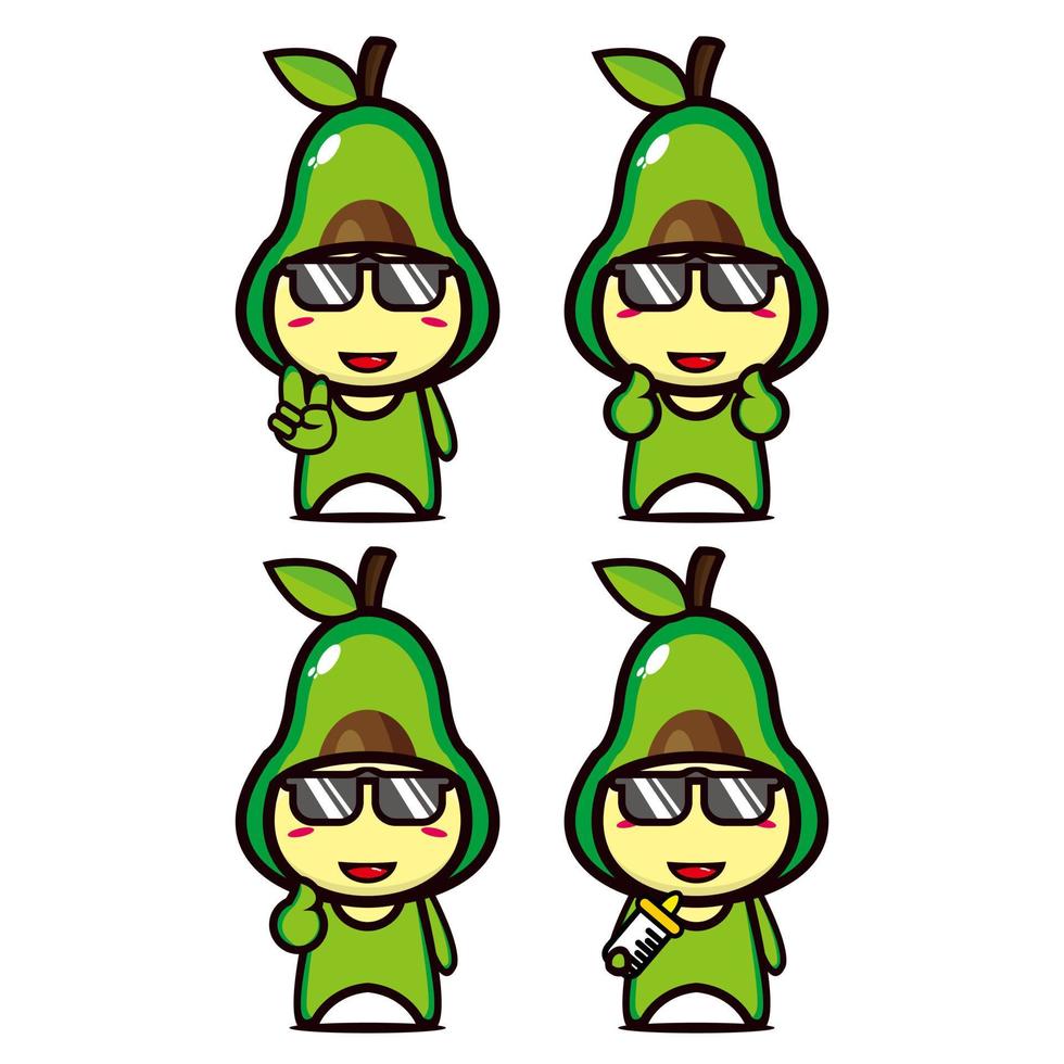 conjunto de colección de lindo diseño de mascota de aguacate. Aislado en un fondo blanco. concepto de paquete de idea de logotipo de mascota de personaje lindo vector