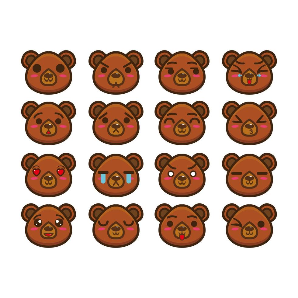 Set collection of cute bear mascot design character. Isolated on a white background. Cute character mascot logo idea bundle concept vector