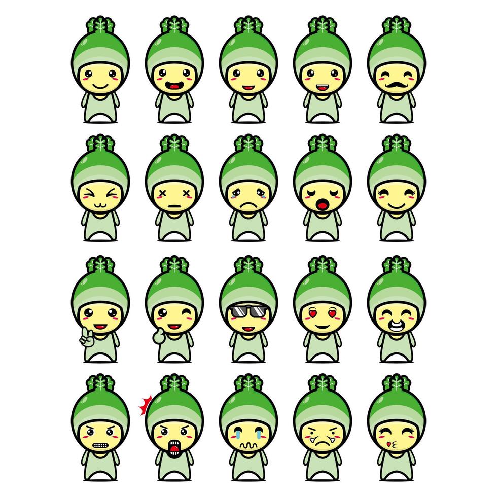 Set collection of cute cabbage mascot design. Isolated on a white background. Cute character mascot logo idea bundle concept vector