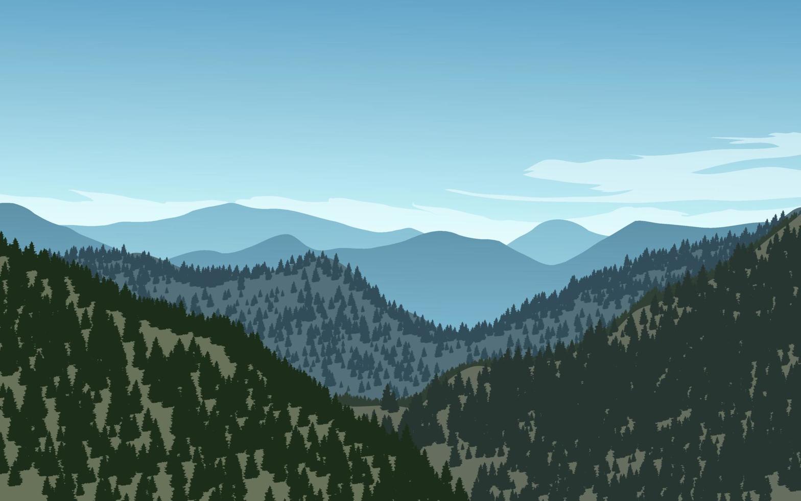 Mountain and hills with coniferous forest landscape vector