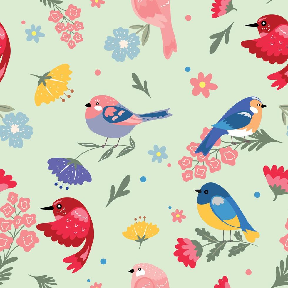 Cute Spring Birds Seamless Pattern vector