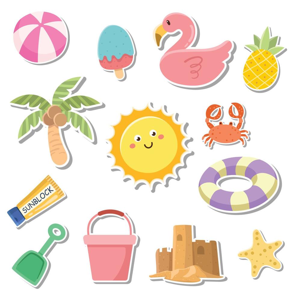 Hand drawn summer sticker cartoon vector