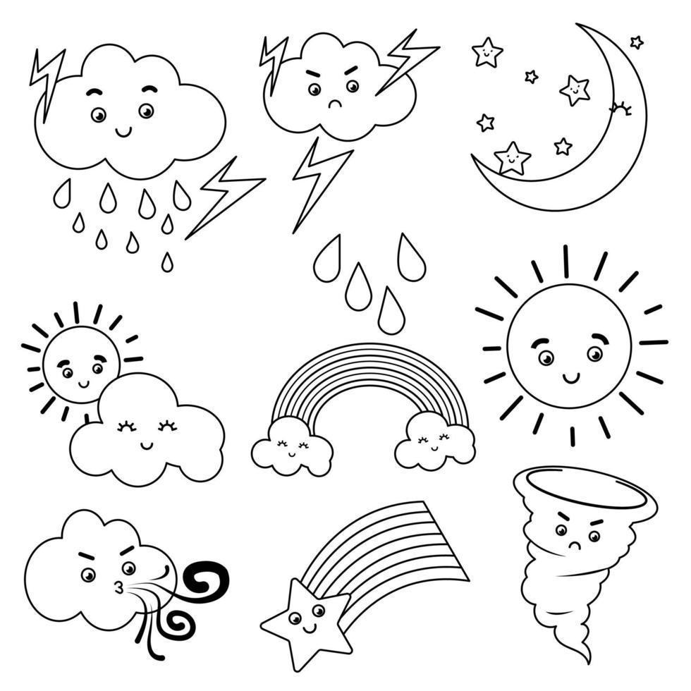 Hand drawn weather cute cartoon outline vector