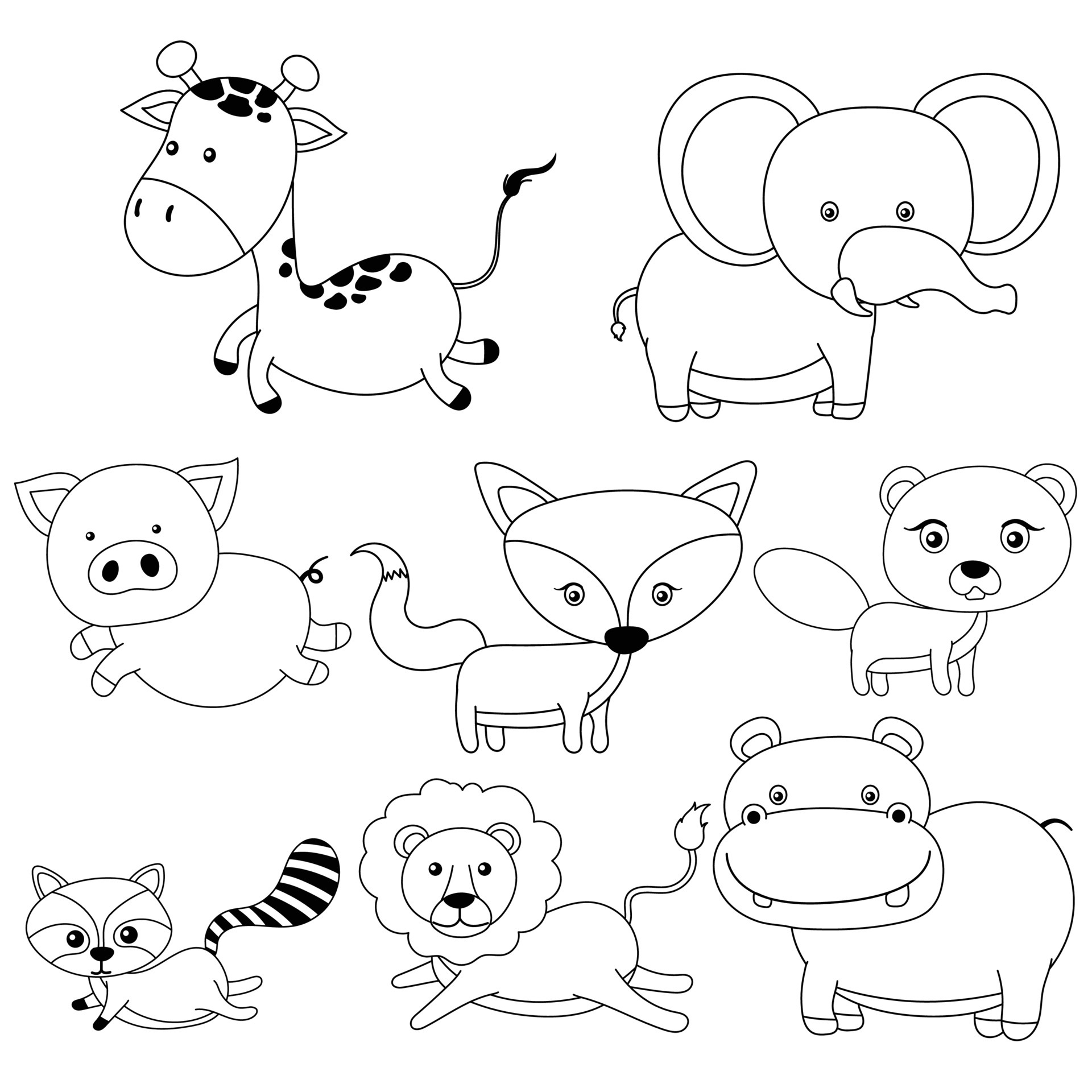 Hand drawn animals outline cartoon 5732556 Vector Art at Vecteezy