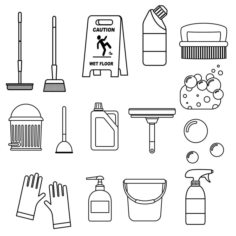 Cleaning equipment cartoon outline vector