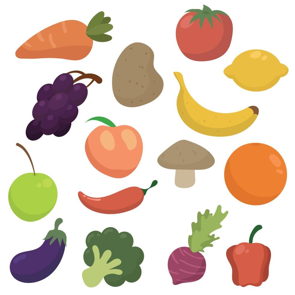 frutas y verduras en estilo plano vector