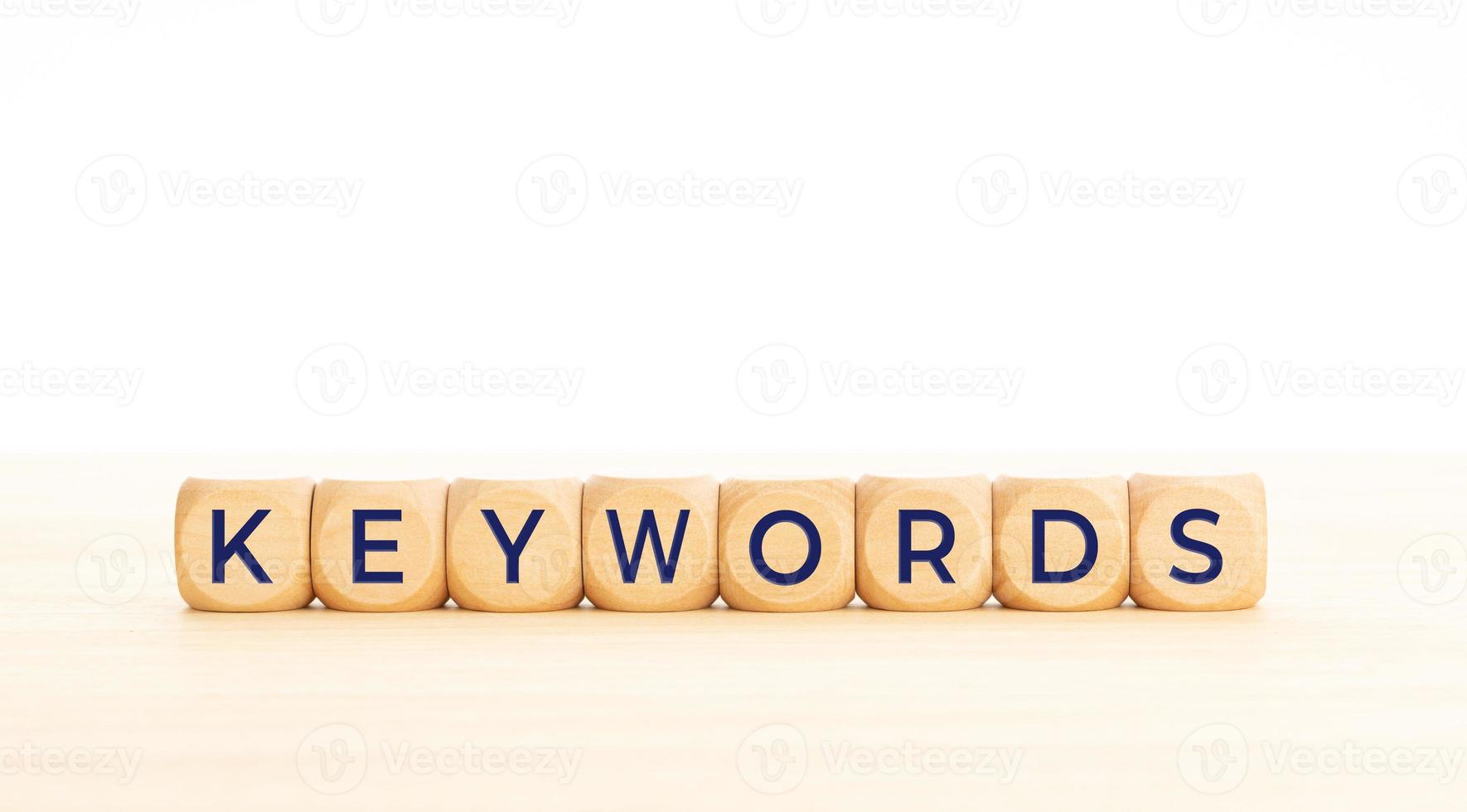 Keywords word on wooden cube shape. Copy space photo