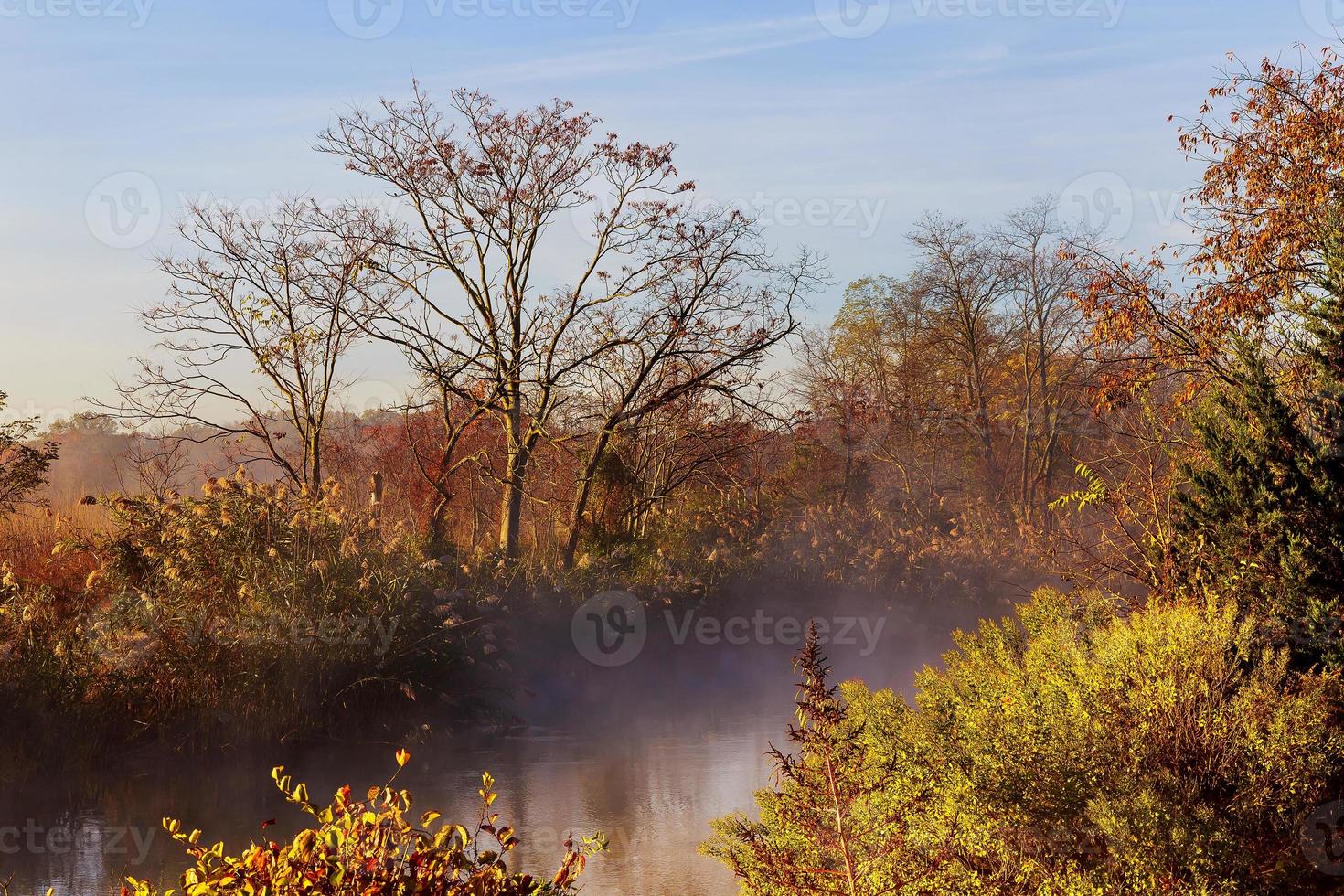 morning fog over river in autumn photo