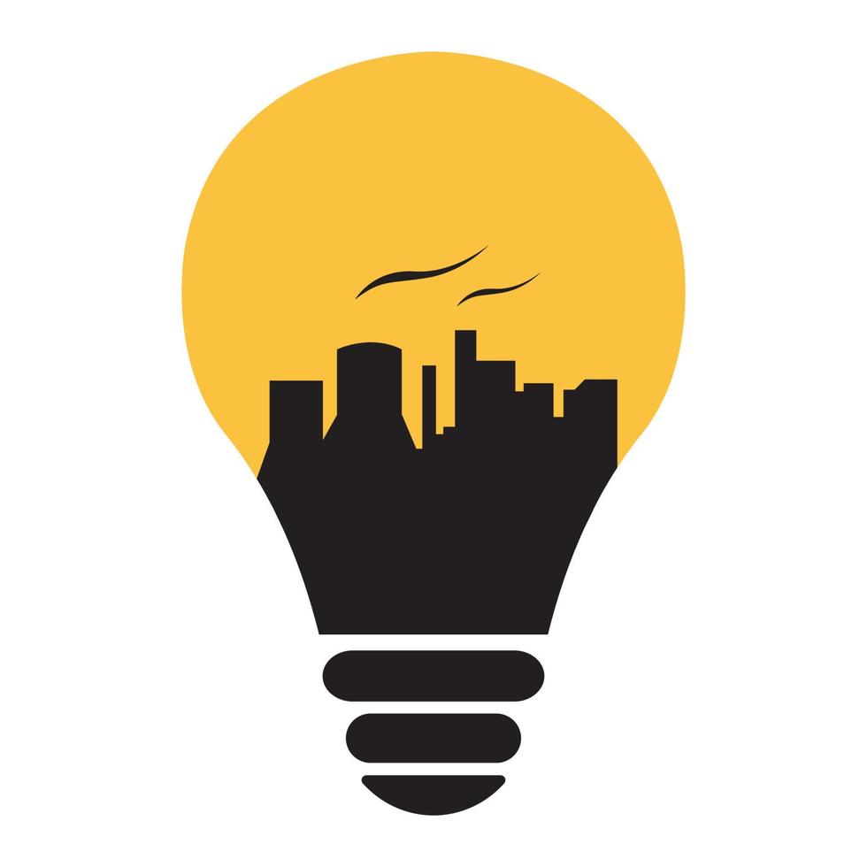 factory industrial with lamp light ideas logo design vector icon symbol illustration
