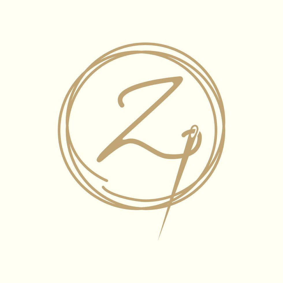 letter Z with yarn needle tailor logo design vector graphic symbol icon illustration creative idea