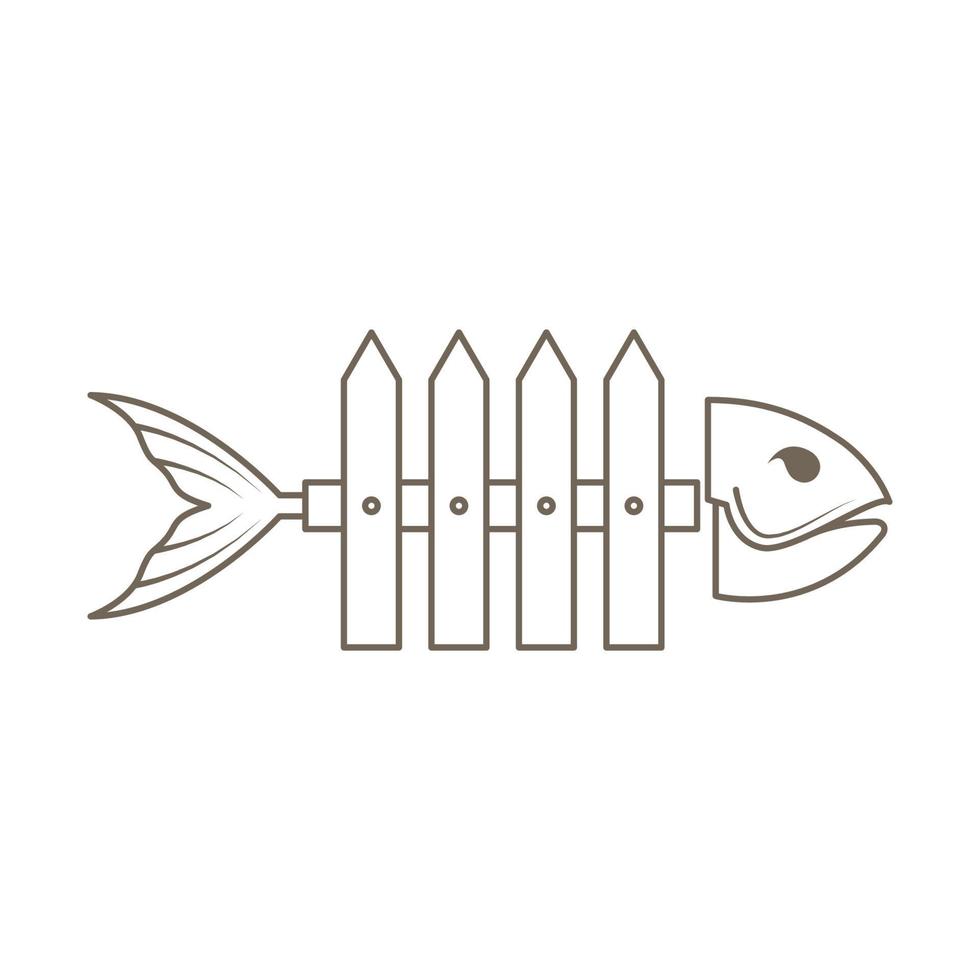 Cerca de líneas de patio con hueso de pescado símbolo del logotipo icono vectorial ilustración diseño gráfico vector