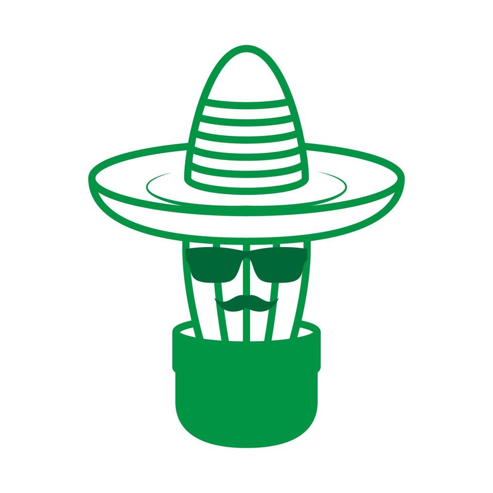 líneas de dibujos animados de cactus méxico con sombrero sumbrero logotipo símbolo vector icono ilustración diseño gráfico