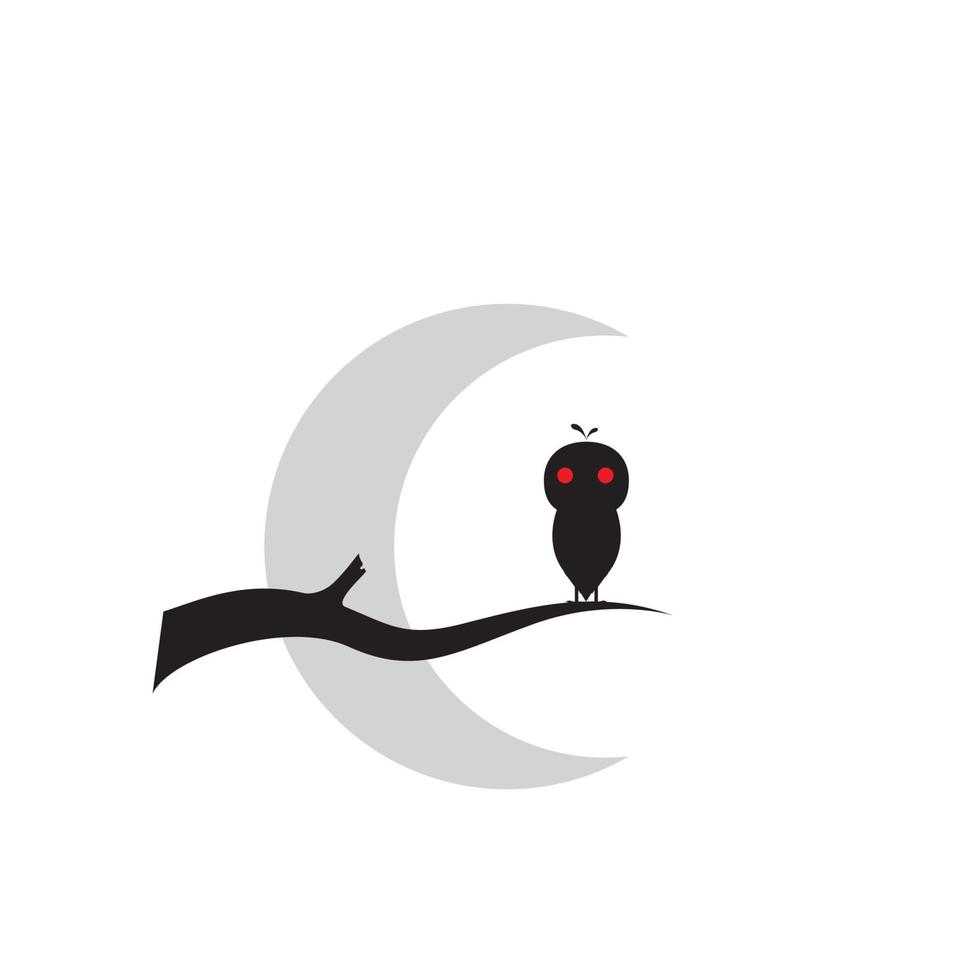 little owl with branch and crescent logo design vector graphic symbol icon illustration creative idea