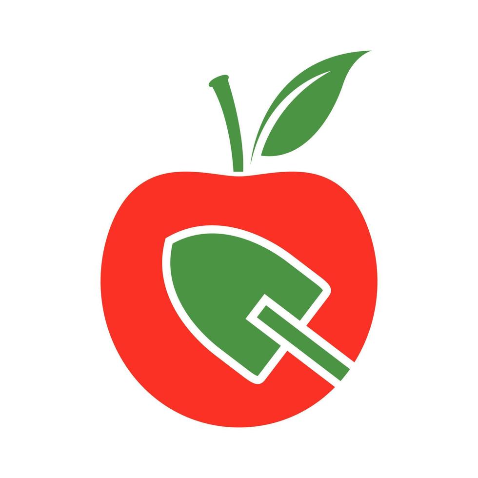 fruta de manzana roja con diseño de logotipo de pala, símbolo gráfico vectorial icono ilustración idea creativa vector