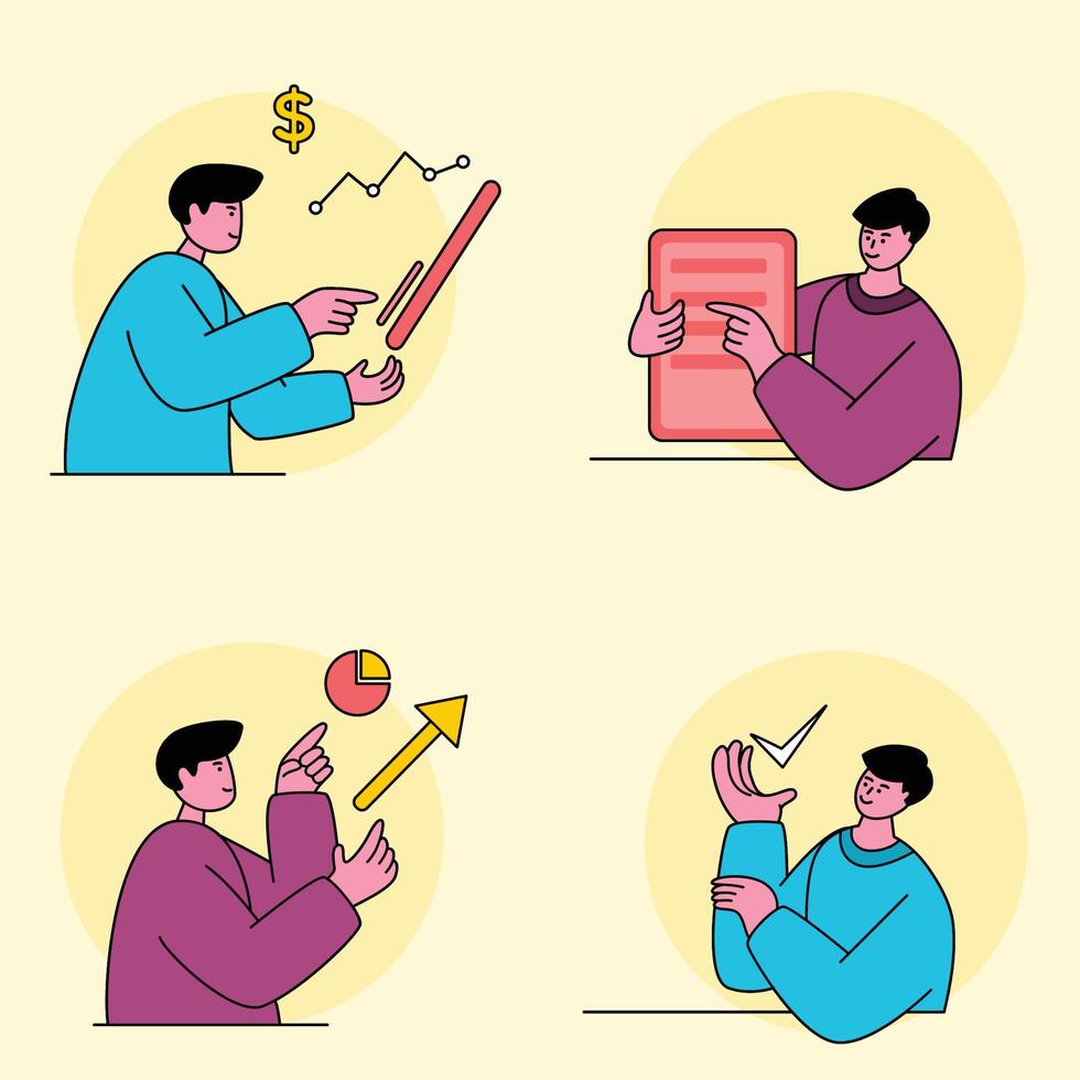 Business concept illustration, man working in office with business activity, modern concept flat web illustration, vector illustration