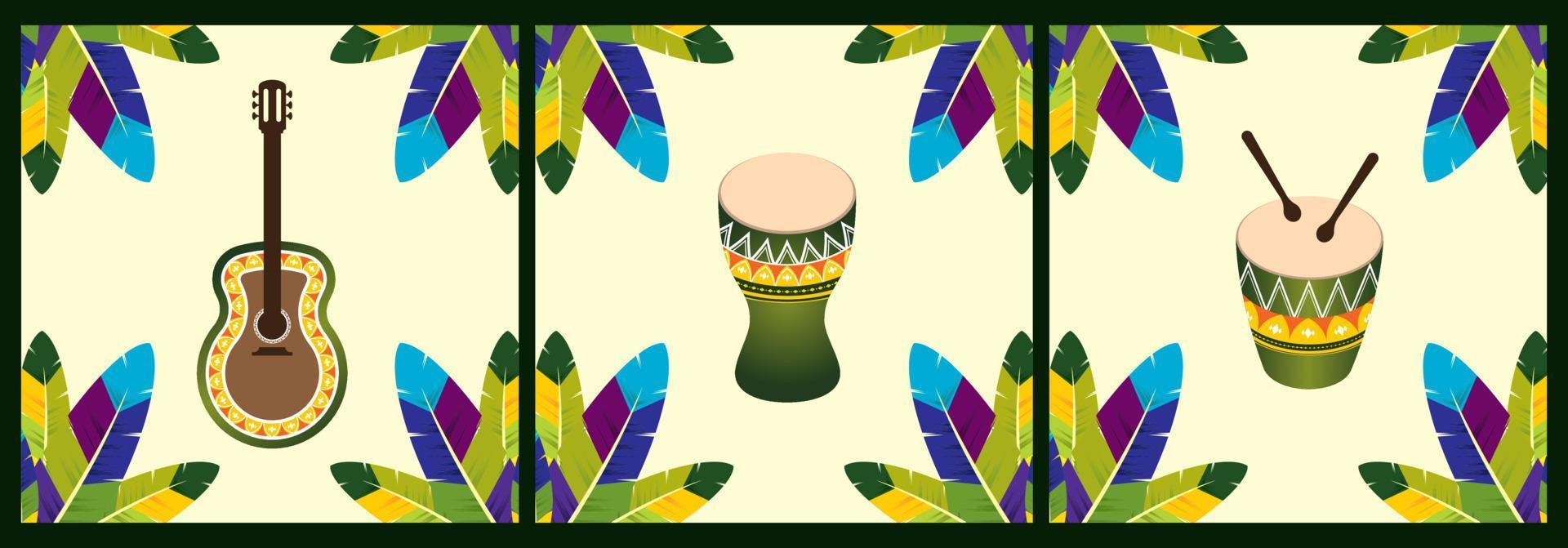 Brazilian carnival musical instrument elements. music party event element design vector