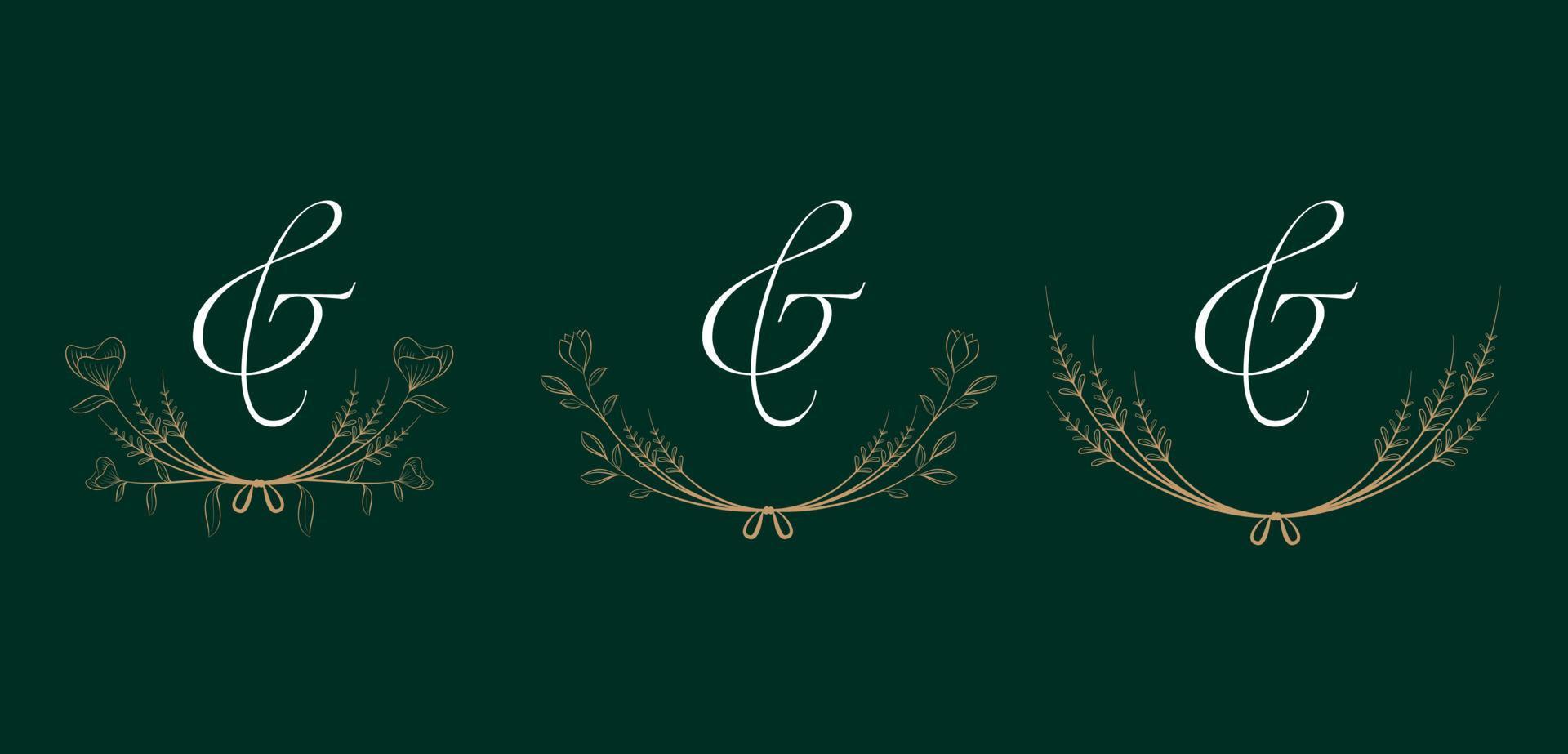 logotipo de boda, marco de invitación de pareja, monograma floral vector