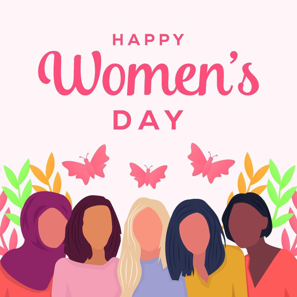 happy international women's day illustration. women with a diversity cultures and nationalities vector