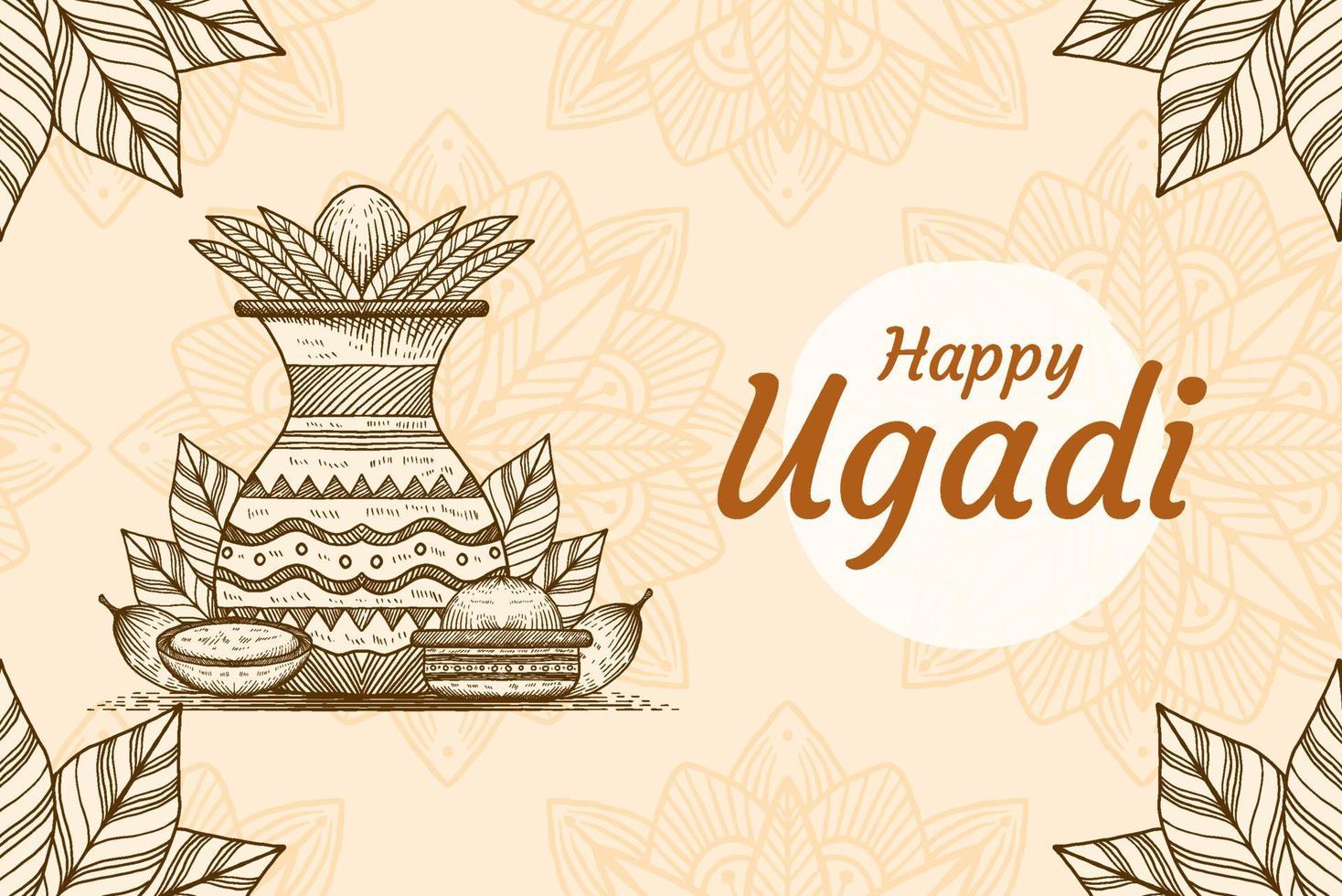 happy ugadi hand drawn illustration background banner poster ...