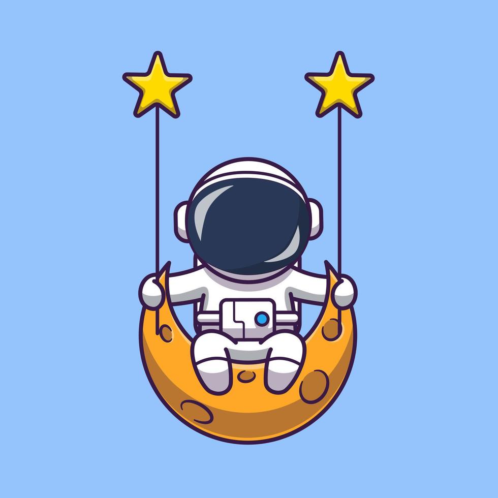 lindo astronauta balanceándose en la ilustración del icono del vector de dibujos animados de la luna. ciencia tecnología icono concepto aislado vector premium. estilo de dibujos animados plana