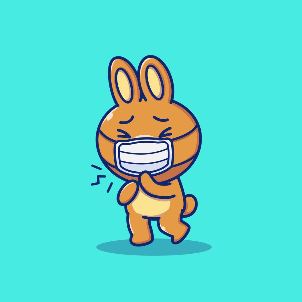 Cute Rabbit Wearing Medical Mask Cartoon Vector Icon  Illustration. Animal Healthy Icon Concept Isolated Premium  Vector. Flat Cartoon Style