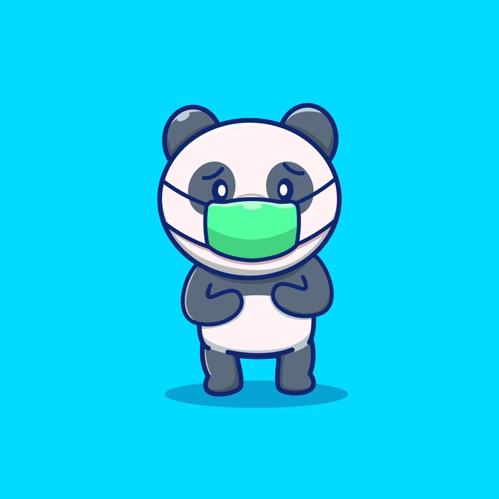 panda lindo con ilustración de icono de vector de dibujos animados de máscara médica. concepto de icono saludable animal vector premium aislado. estilo de dibujos animados plana