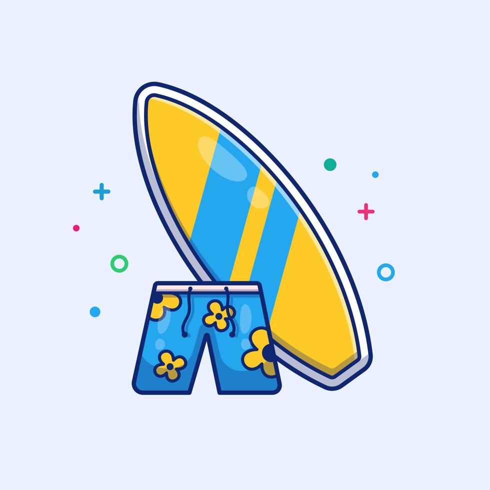 Surfboard With Swimsuit Cartoon Vector Icon Illustration.  Holiday Outdoor Icon Concept Isolated Premium Vector. Flat  Cartoon Style