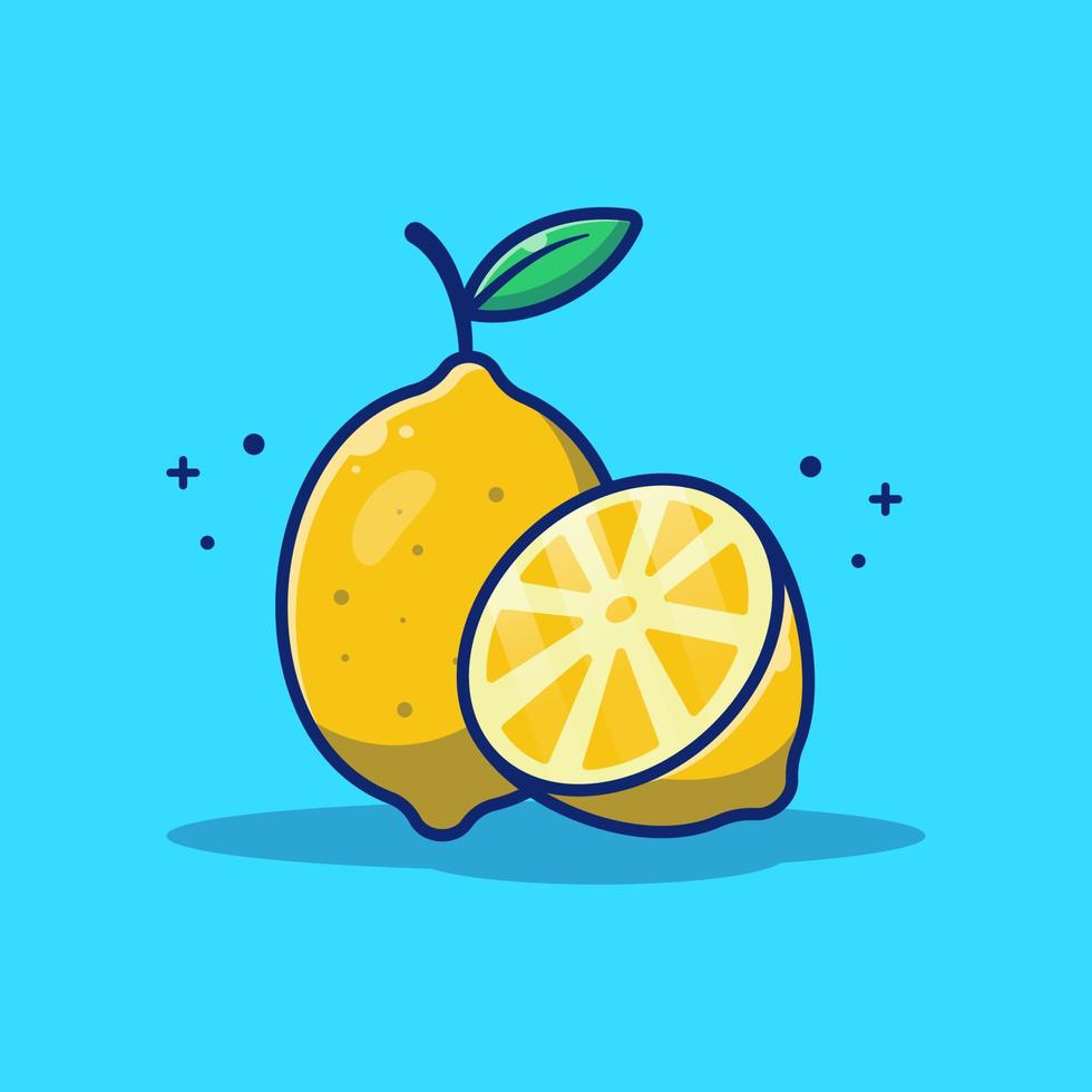 Lemon And Slices Of Lemon Cartoon Vector Icon Illustration.  Food Nature Icon Concept Isolated Premium Vector. Flat  Cartoon Style