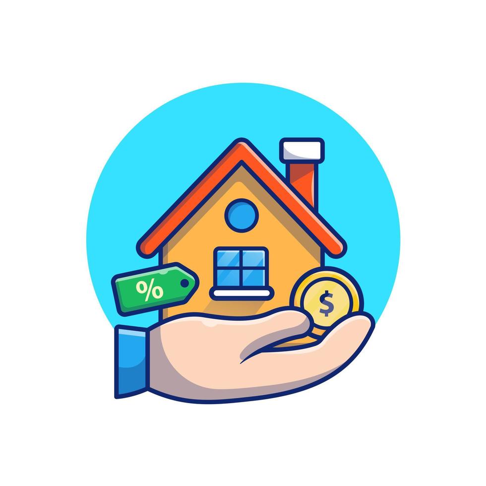 House With Hand And Gold Coin Money Cartoon Vector Icon  Illustration. Building Finance Icon Concept Isolated Premium  Vector. Flat Cartoon Style