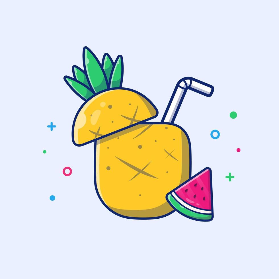 Pineapple Juice And Watermelon Cartoon Vector Icon  Illustration. Food Holiday Icon Concept Isolated Premium  Vector. Flat Cartoon Style