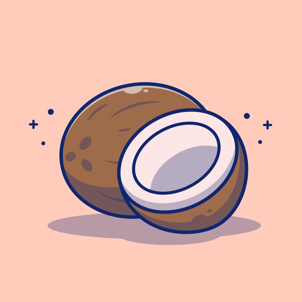 coco y rodajas de ilustración de icono de vector de dibujos animados de coco. alimento naturaleza icono concepto aislado premium vector. estilo de dibujos animados plana