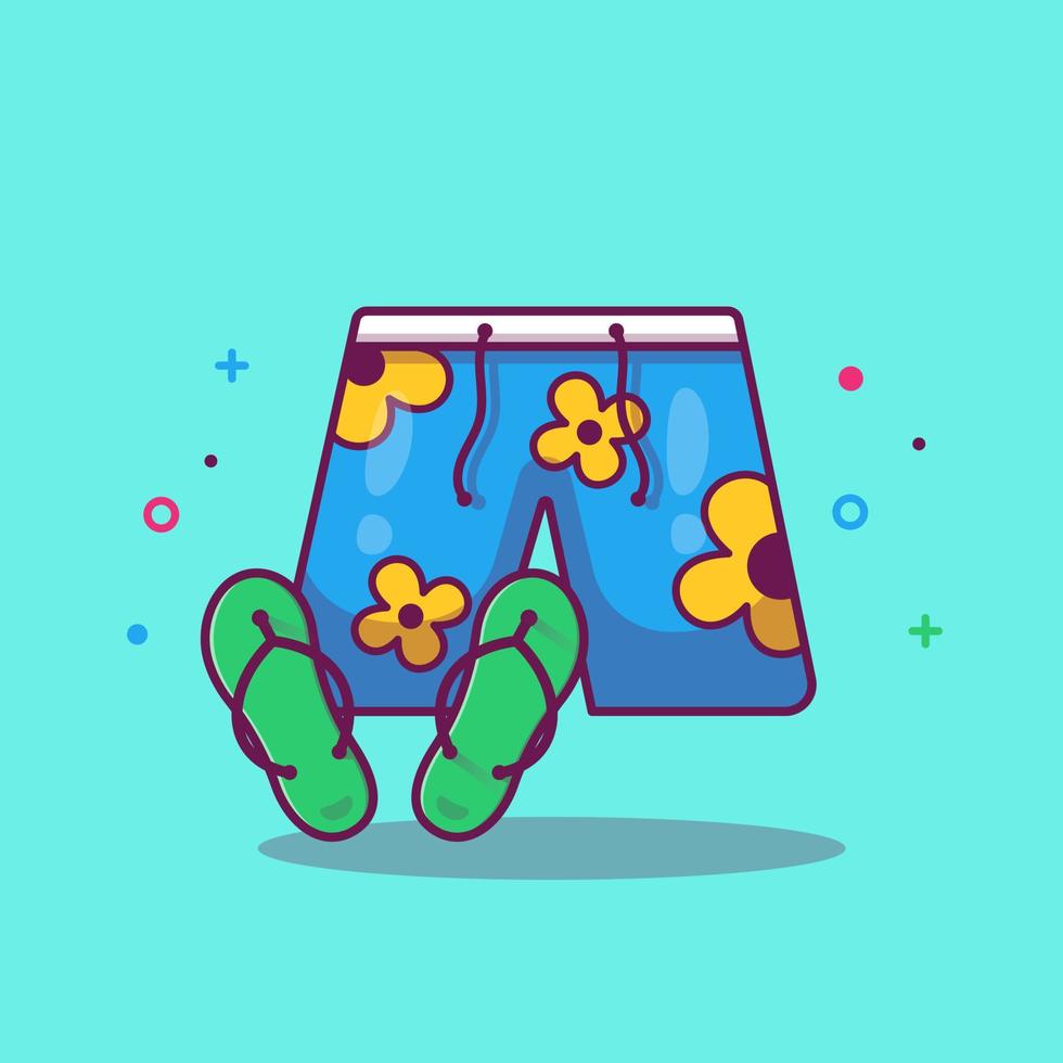 Swimsuit With Sandal Cartoon Vector Icon Illustration. Fashion  Object Icon Concept Isolated Premium Vector. Flat Cartoon  Style.