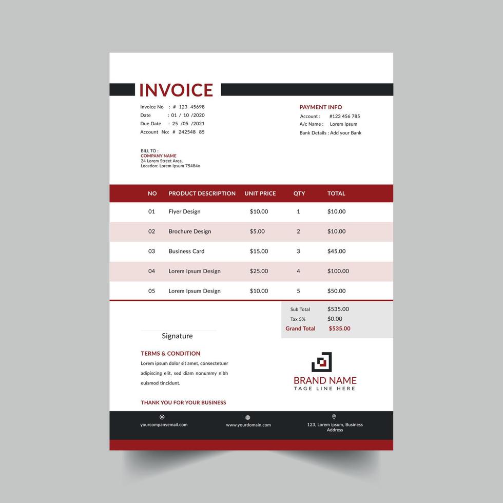 modern and professional business invoice template vector
