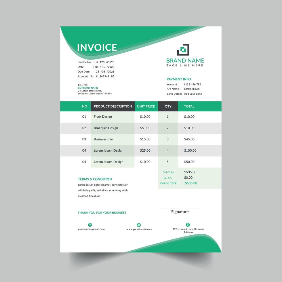 modern and professional business invoice template vector