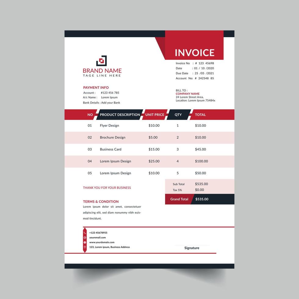 modern and professional business invoice template vector