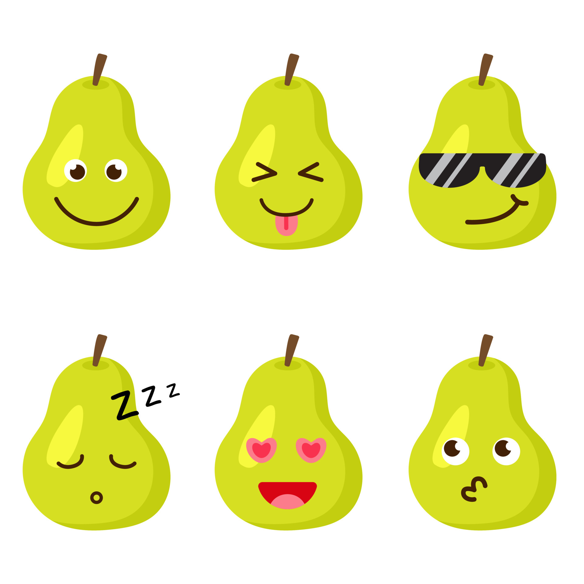 conjunto de emojis de pera. iconos de estilo kawaii, personajes de frutas. ilustración vectorial en estilo plano de dibujos animados. conjunto de sonrisas divertidas o emoticonos. buena nutrición y concepto vegano. ilustración conjunto de emojis de pera. iconos de estilo kawaii, personajes de frutas. ilustración vectorial en estilo plano de dibujos animados. conjunto de sonrisas divertidas o emoticonos. buena nutrición y concepto vegano. ilustración