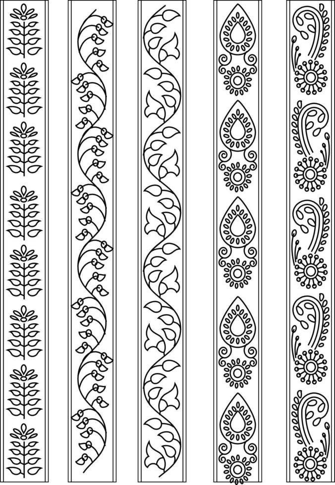 colorful kalamkari vector border design. Indian Traditional Illustration For Textile Branding