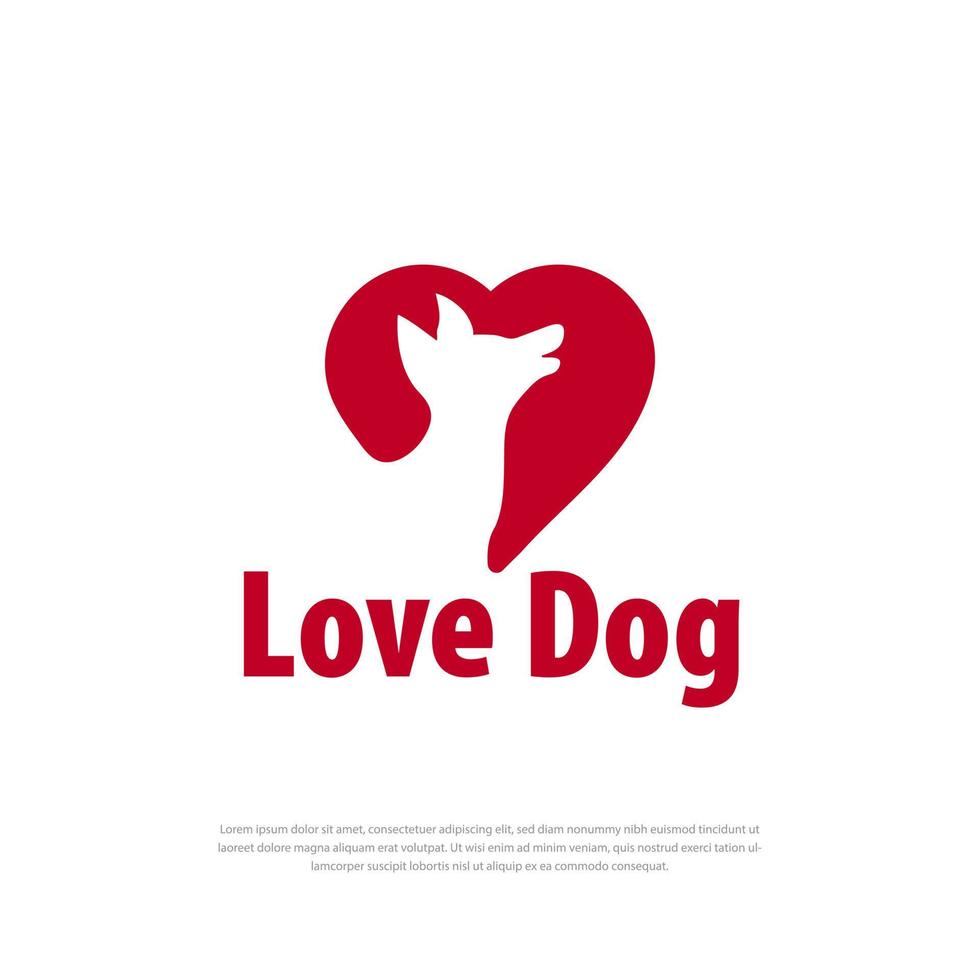 logotipo de diseño de icono de amor de perro rojo, mascotas, afecto animal, plantilla de diseño vector