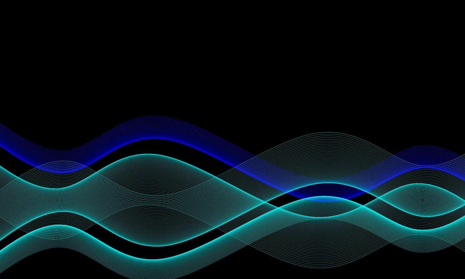 líneas de onda abstractas luz azul y verde que fluye dinámica aislada sobre fondo negro. concepto de diseño de ilustración vectorial de música, fiesta, tecnología, moderno. vector