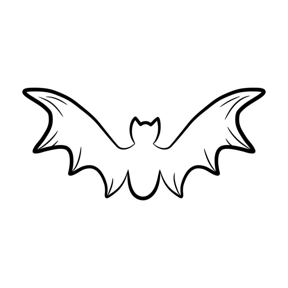 Simple hand drawn bat icon. Black outline bat isolated on white background. Halloween symbol for any purposes. Vector illustration