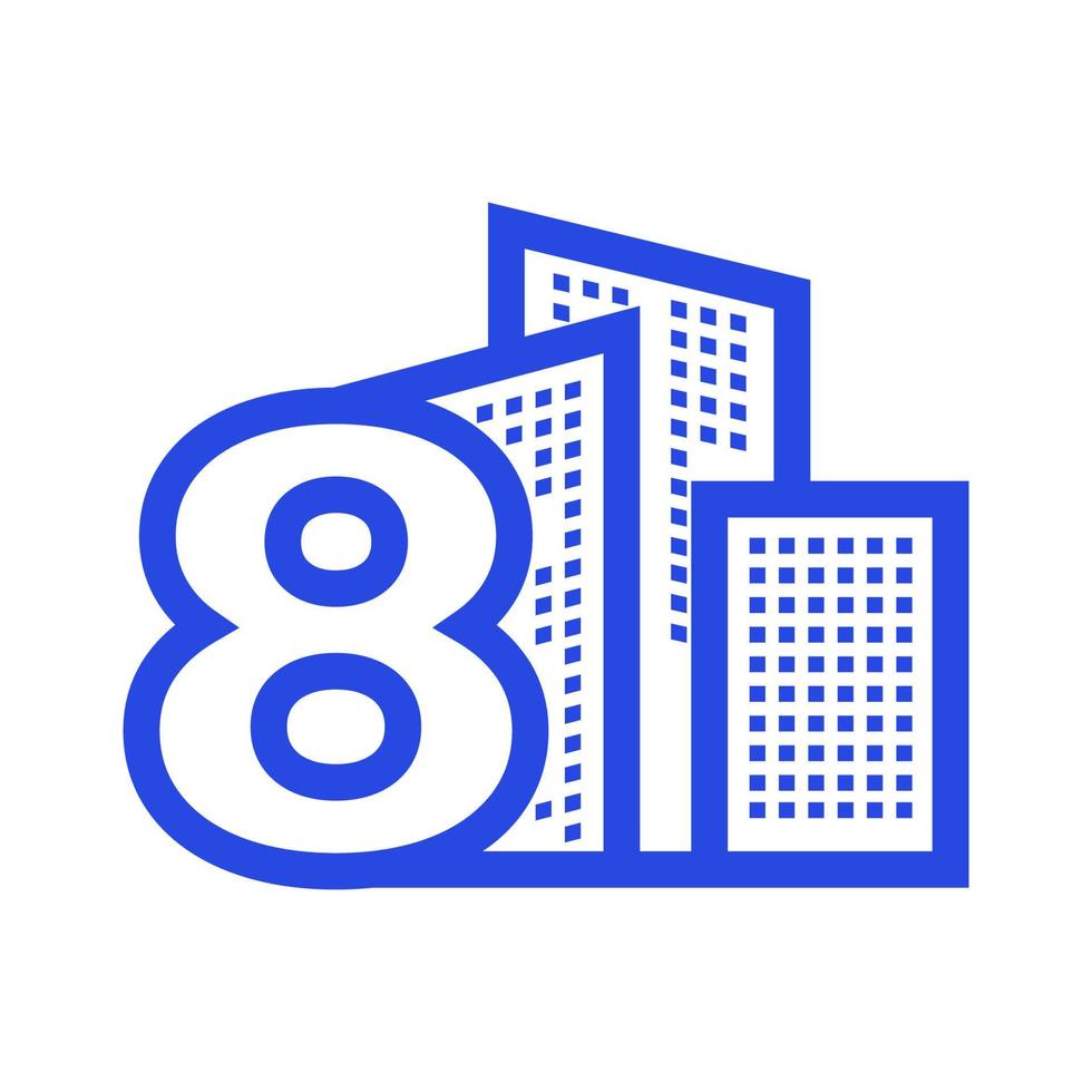 número 8 ocho con edificio propiedad apartamento diseño de logotipo vector gráfico símbolo icono ilustración idea creativa