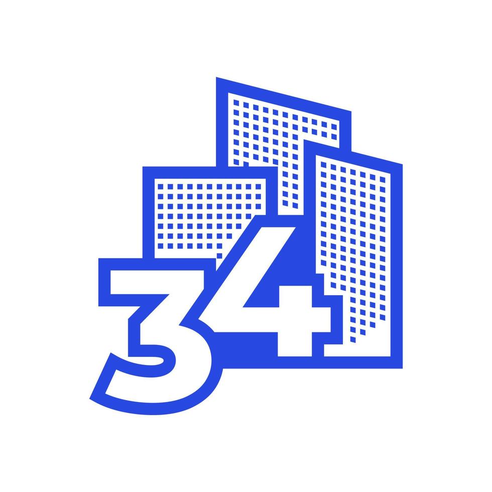 number 34 with building logo design vector graphic symbol icon illustration creative idea