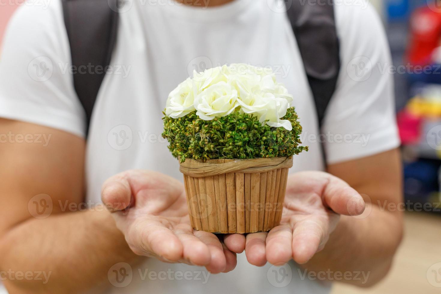 manos masculinas sosteniendo una maceta de flores 5734544 Foto de stock en  Vecteezy