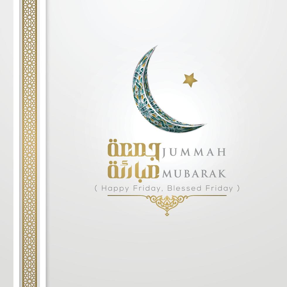 Jummah Tayibah glowing gold arabic calligraphy with floral pattern vector design and mosque. also can used for card, background, banner and cover, wallpaper. the mean is  Blessed Friday, Happy Friday