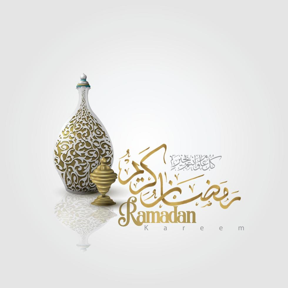 ramadan kareem saludo diseño de vector de ilustración islámica con hermosa linterna y caligrafía árabe para fondo, banner, tarjeta. traducción del texto que allah los bendiga durante el mes sagrado